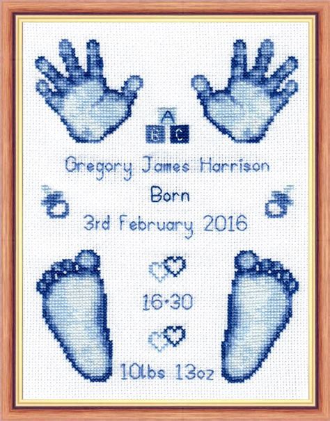 You could, for example, stitch a. Hands & Feet - Baby Boy Blue Birth Sampler Announcement ...