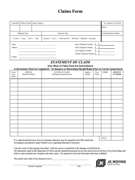 Moving Claim Form Fill Online Printable Fillable Blank Pdffiller