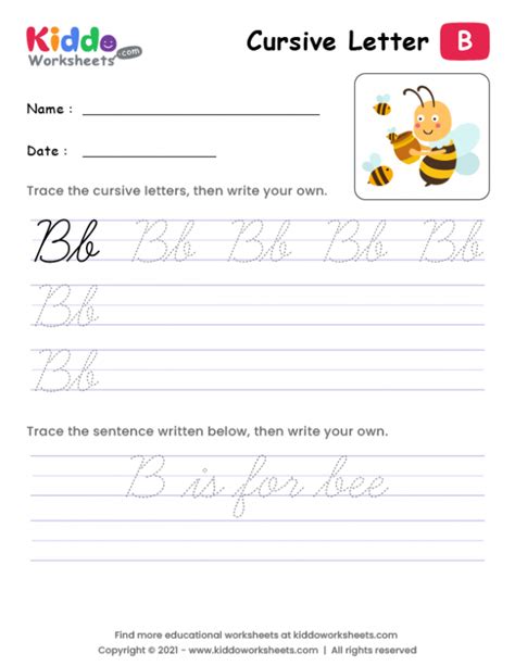 Free Printable Cursive Writing Letter B Worksheet Kiddoworksheets In