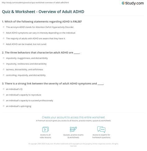 Quiz And Worksheet Overview Of Adult Adhd