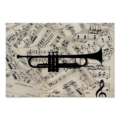 Vintage Sheet Music With A Trumpet Poster Vintagesheetmusic Vintage