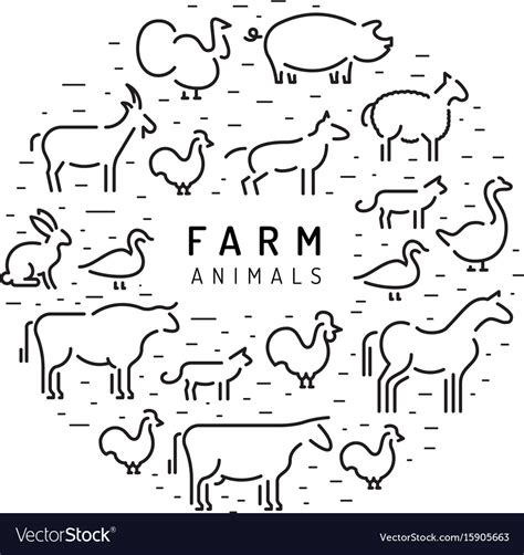 Farm Animals Silhouettes Outline Royalty Free Vector Image