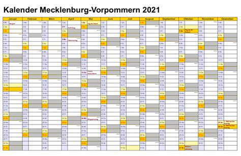 Hier finden sie alle gesetzlichen feiertage, brückentage und lange wochenenden. Jahreskalender 2021 Mecklenburg-Vorpommern Mit Ferien und ...