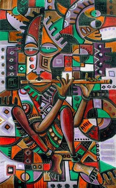 The Flutist Original Painting From Cameroon Africa Paintings By Angu