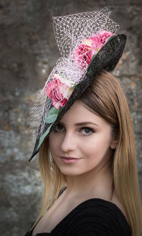 rosetta black hatinator with pink roses pink roses hat for the races pink
