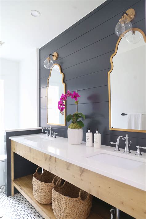 Here you'll find towels, robes, and mats you'll cozy right up to, plus accessories aplenty (hooks, shower. Beautiful dark shiplap bathroom. Natural wood floating ...