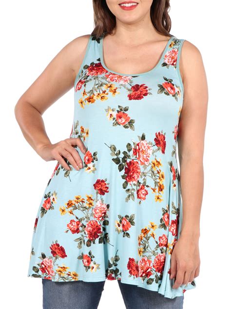 Womens Plus Size Floral Plus Size Sleeveless Swing Tunic Top