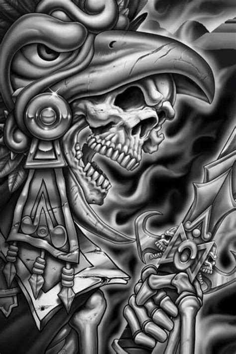 Chicano Art Aztec Warrior Aztec Tattoos Aztec Tattoo Designs Skull