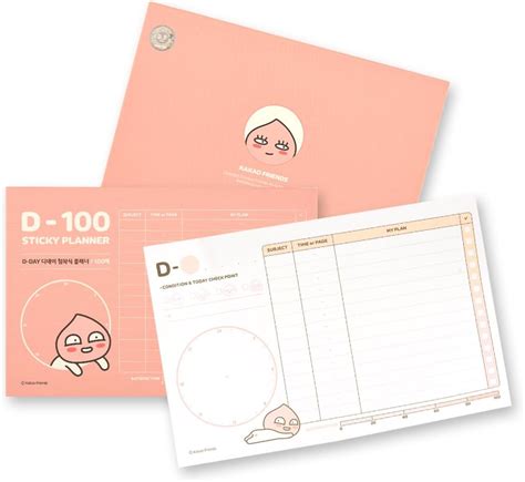 Kakao Friends Cute D 100 Day Challenge Sticky Planner Scheduler Daily