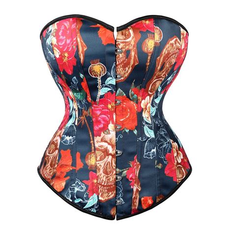 Sexy Corsets Bustiers Top Corselet Overbust Lingerie Floral And Skull