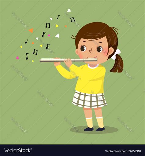 Little Girl Playing Flute Royalty Free Vector Image