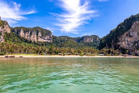 Railay Beach And Cliff Shaped Mountains In Krabi Town Thailand Stock