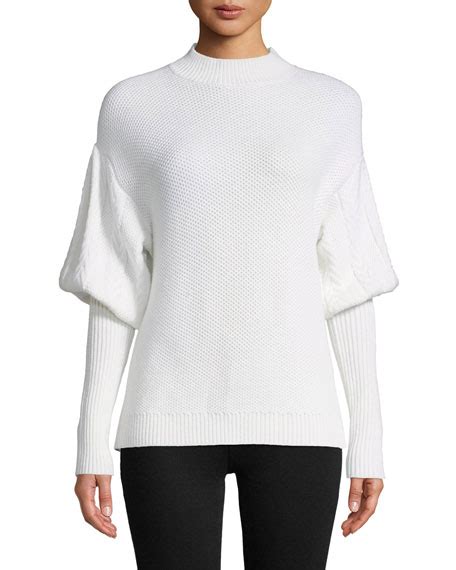 Jonathan Simkhai Tassel Knit Wool Puff Sleeve Sweater Neiman Marcus