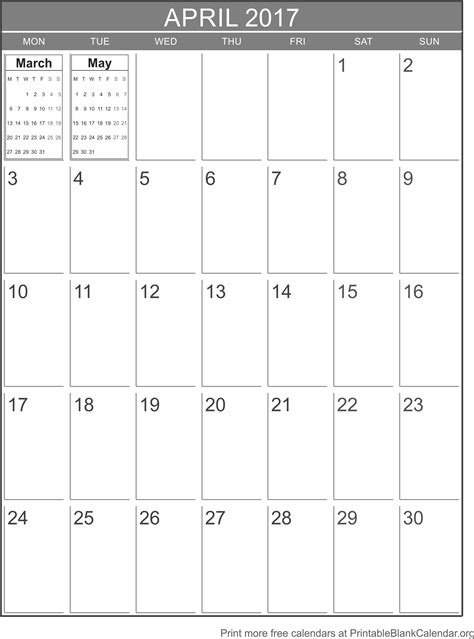 Printable Calendar April 2017 Printable Blank