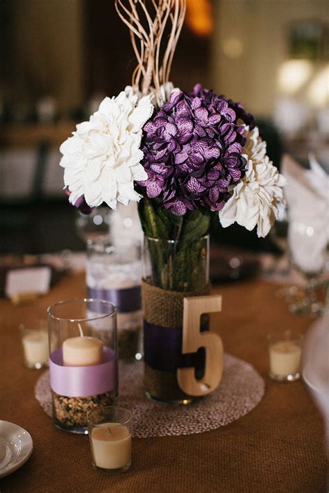 Rustic Purple Wedding Table Centerpiece Purple Wedding Tables Rustic