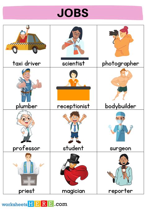 55 Jobs And Occupations Names With Pictures Flashcards Pdf Worksheets