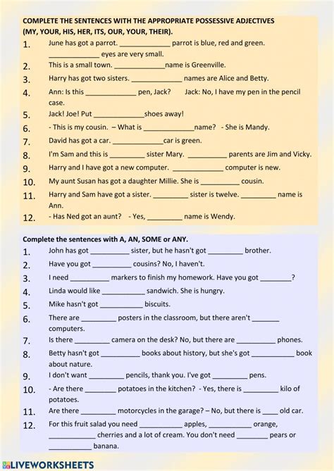 Possessive Adjectives Interactive And Downloadable Worksheet You Can Do The Exercises Online Or