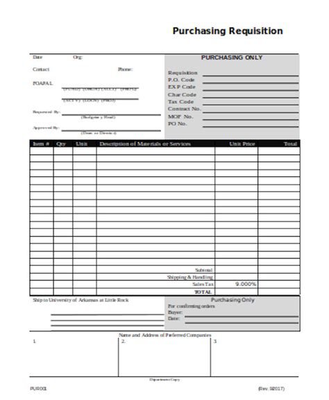 Free Printable Purchase Requisition Forms