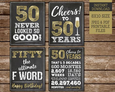 50th Birthday Sign Pack 50th Birthday Printable Signs Cheers Etsy Canada