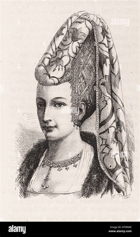 Portrait Of Isabeau De Baviere French Engraving Xix Th Century Stock