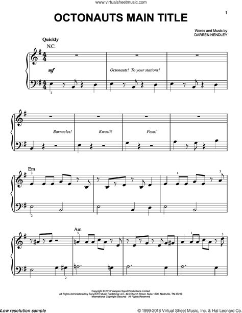 Octonauts Main Title Sheet Music For Piano Solo Pdf Interactive