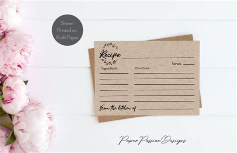 Rustic Recipe Card Template Bridal Shower Wreath Printable Etsy