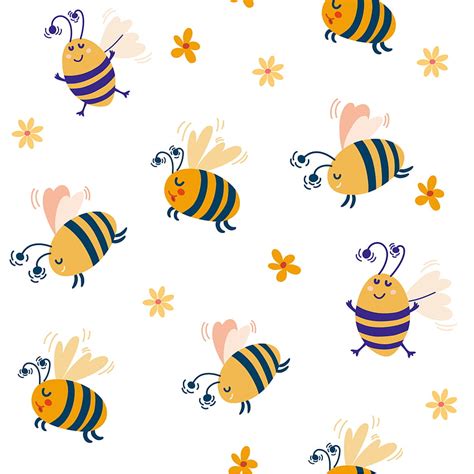 Bees Seamless Pattern Flying Cartoon Bumble Bees Honey Bee Kids