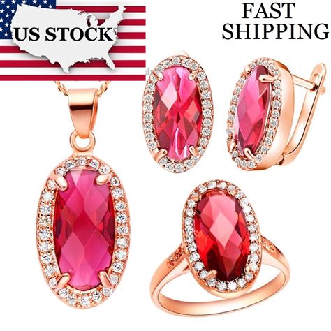 Usa Stock Uloveido Rose Gold Color Cz Zircon Bridal Jewelry Sets For Women Wedding Fashion Red