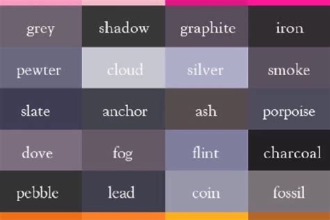 Color Chart Shades Of Grey