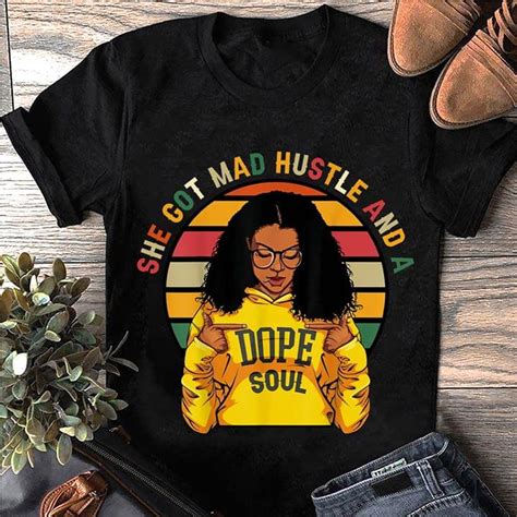 Vintage She Got Mad Hustle And A Dope Soul Cool Black Woman Wearing Glasses Smoking Shirt