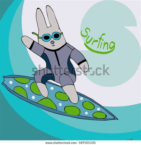 Vector Illustration Rabbit On Surf Dressed Stock Vector Royalty Free