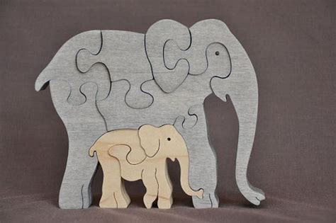 Mama Elephant With Calf Animal Puzzle Wooden Toy By Puzzimals Scroll