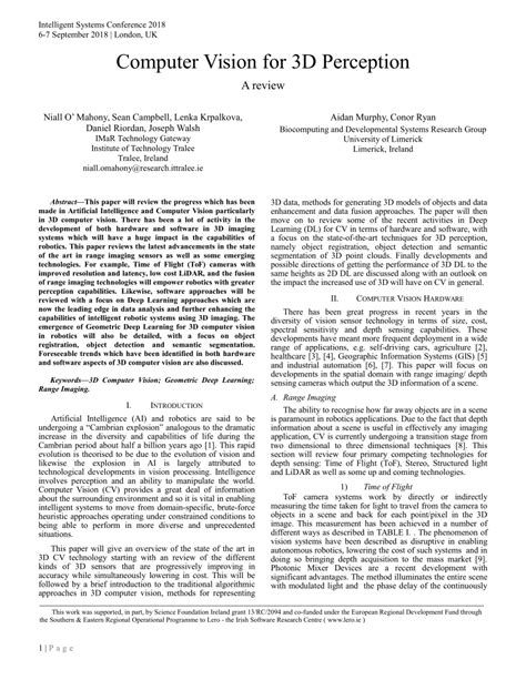 Pdf Computer Vision For 3d Perception A Review