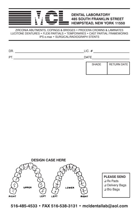 Download Printable Rx Forms Mcl Dental Lab Dental Lab In Ny
