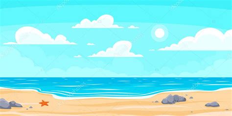Playa De Verano De Dibujos Animados Para So Vacaciones En La Naturaleza El Oc Ano O La Orilla