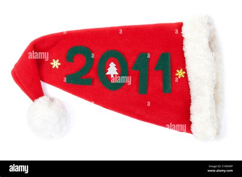Red Hat Santas In Numbers 2011 On A White Background Stock Photo Alamy