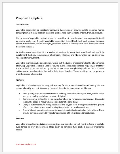 Vegetable Production Proposal Template For Word Download