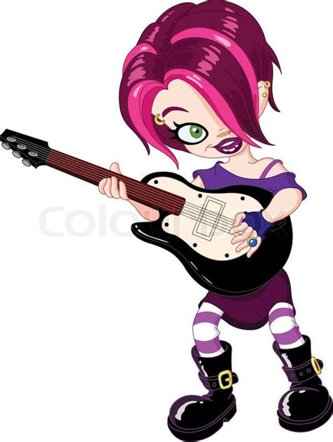 Cool Young Rock Girl Playing Guitar Vector Colourbox Guitar Girl