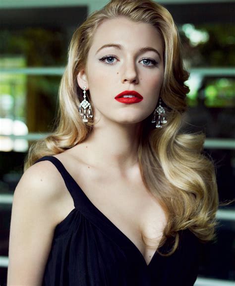 wallpaper blake lively blonde blue eyes red lipstick women indoors blue dress earring