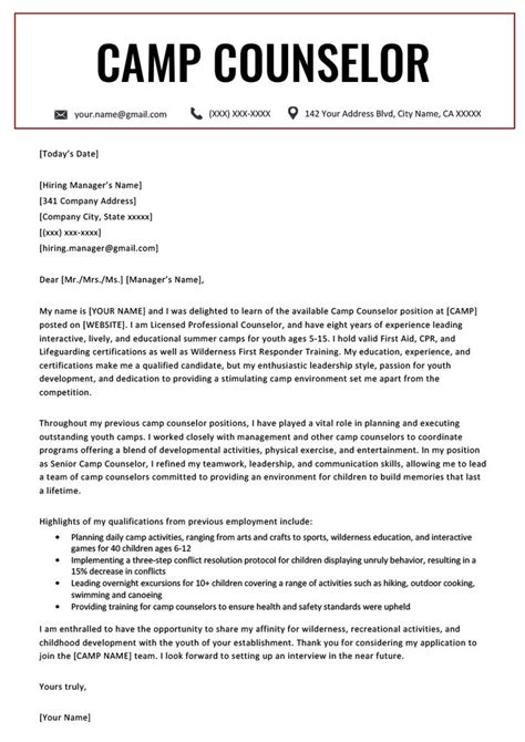 Camp Counselor Cover Letter Sample Tips Resume Genius With Letter Of