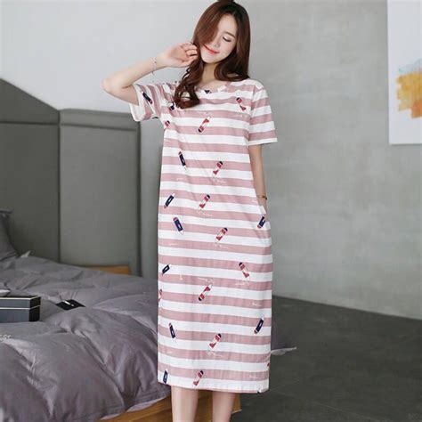 Womens Cotton Nightgown Sleepwear Short Sleeves Shirt Casual Print Sleepdress Loose Fit