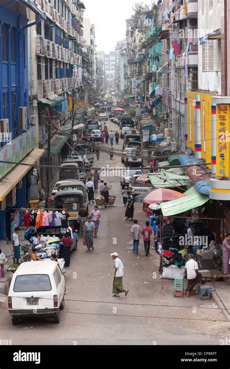 A Typical Street Scene In Down Town Yangon Burma Myanmar Stock Photo