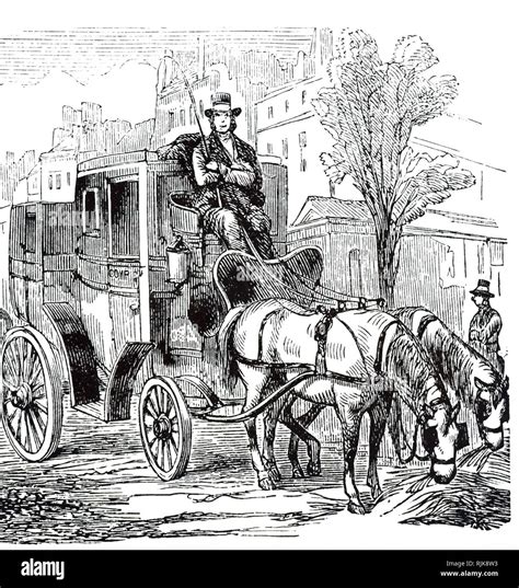 An Engraving Depicting A Fiacre A Form Of A Hackney Coach A Horse