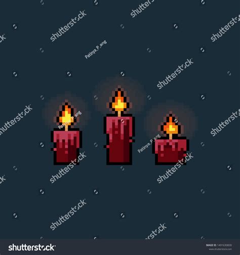 Pixel Art Glowing Red Candle Set8bithalloween Stock Vektor Royaltyfri