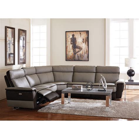 homelegance laertes contemporary power reclining sectional with leather and fabric a1