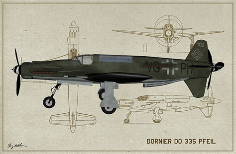 Dornier Do 335 Profile Art Digital Art By Tommy Anderson