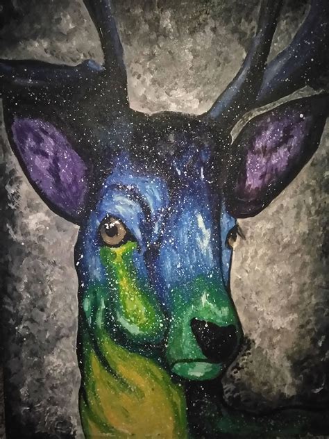 Surreal Fantasy Spiritual Galaxy Deer Acrylic Painting