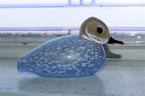 Vintage Murano Art Glass Duck Figurine Blue And Gold