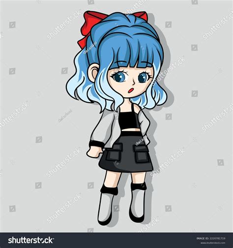 Illustration Art Cute Chibi Girl Blue Stock Vector Royalty Free