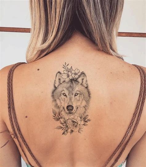 Half Wolf Half Flower Tattoo